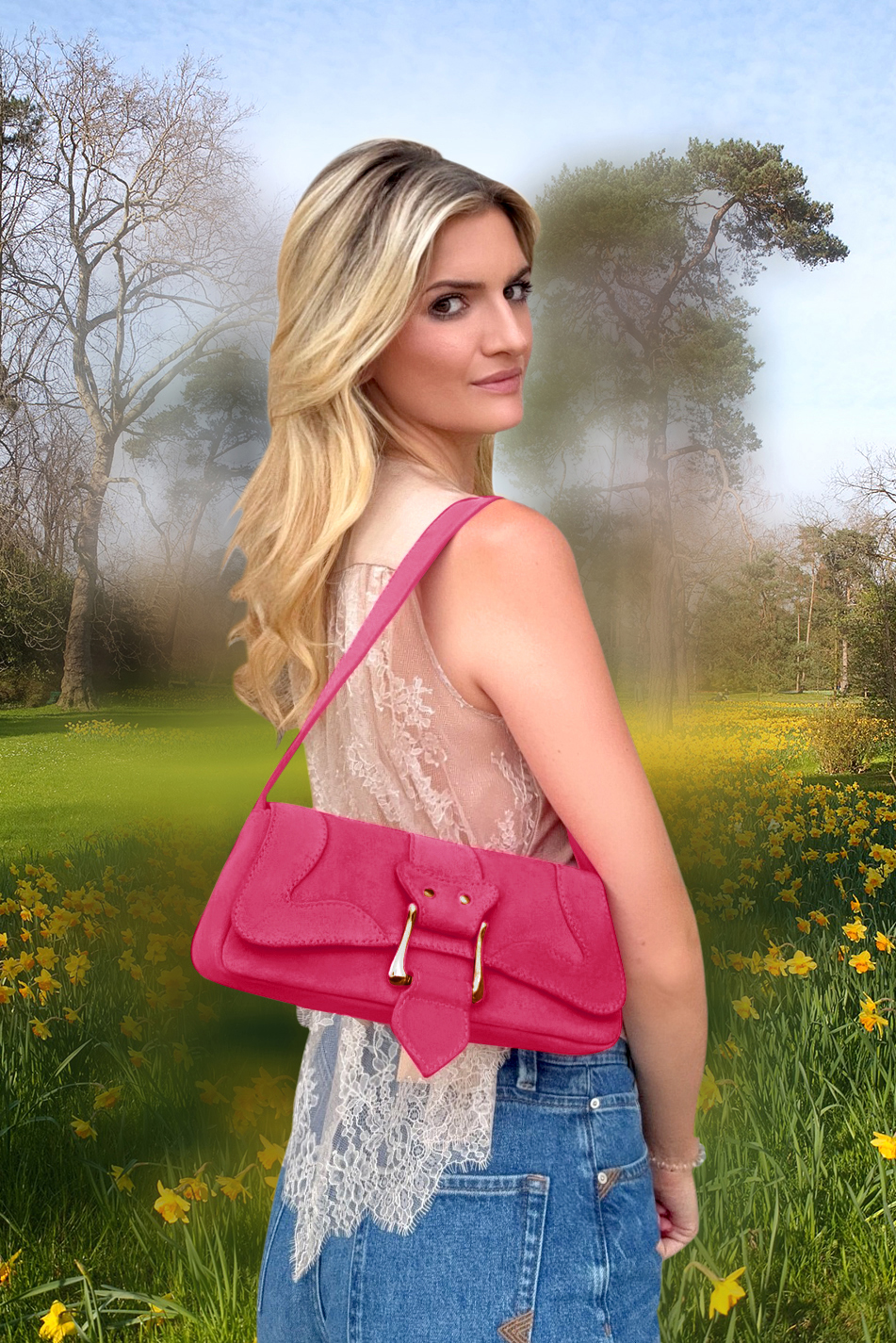 Dress small handbag in fuchsia pink leather - Top view